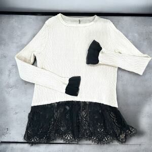 Vintage Y2K Practical Magic Black Lace Cream Whimsigoth Grunge LONG SLEEve